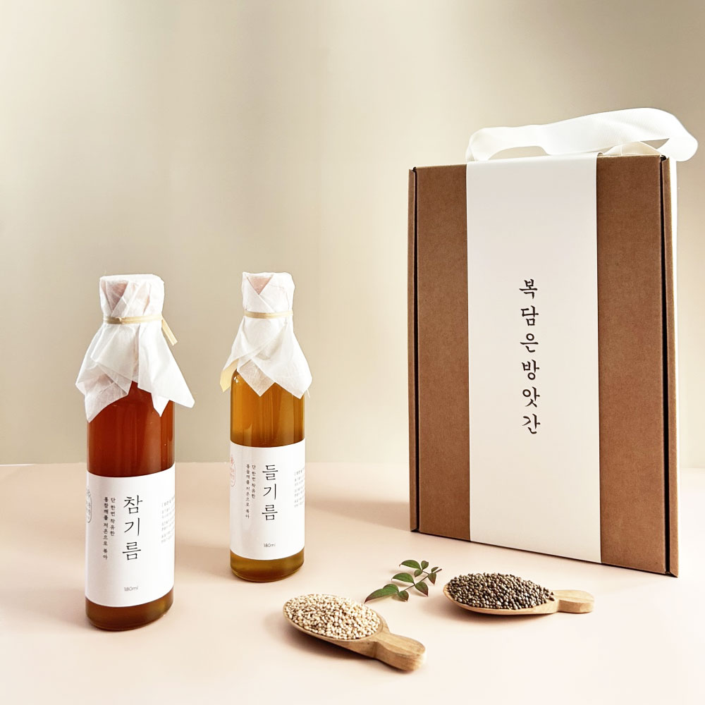 저온압착 국산 참기름+들기름 선물세트 中 180ml 2병, 포장포함